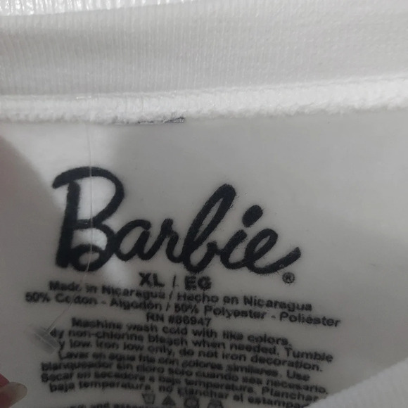 NWOT Barbie White with Pink BARBIE Logo Crew-neck Sweatshirt in Size XL - Picture 8 of 8